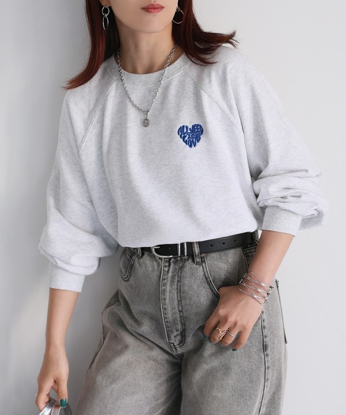 Riberry トレーナー スウェット ハートロゴラメ刺繍ラグラン