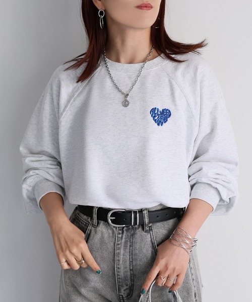 Riberry トレーナー スウェット ハートロゴラメ刺繍ラグラン