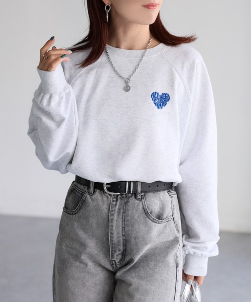 Riberry トレーナー スウェット ハートロゴラメ刺繍ラグラン