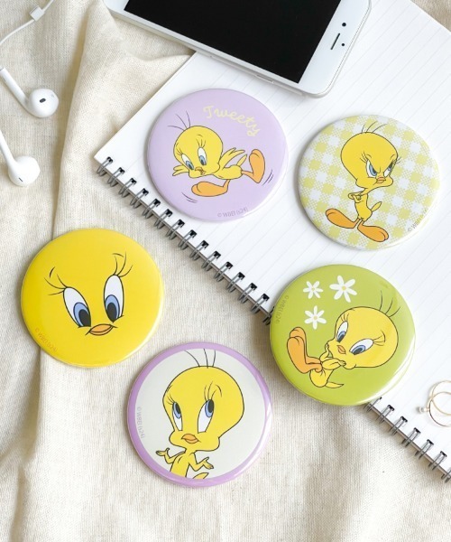 flapper_bags コンパクトミラー LOONEY TUNES×Flapper Tweety缶バッチ