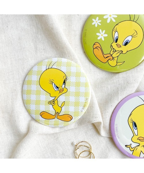 flapper_bags コンパクトミラー LOONEY TUNES×Flapper Tweety缶バッチ