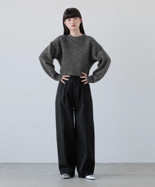 ニット セーター ＭＩＸネップクロップドプルオーバー　148850 レディース ニット セーター MIXネップクロップドプルオーバー 148850