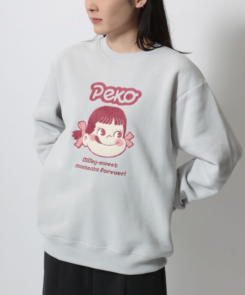 トレーナー スウェット Peko/ペコ 裏起毛 サガラ刺繍 クルーネック
