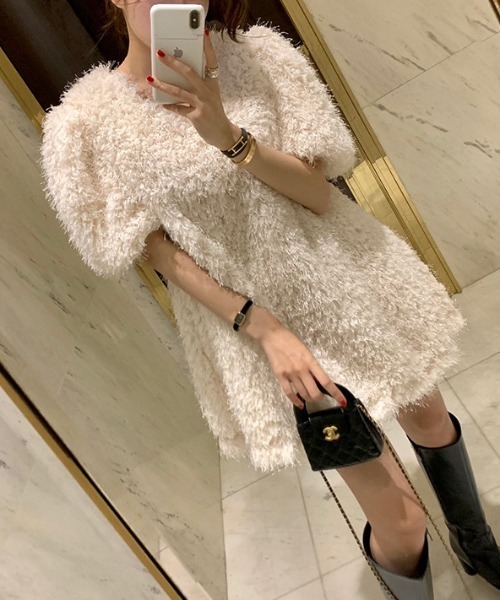 FREE STYLISTS ドレス YUGA_YGMC Vネック ボアミニドレス : ZOZOTOWN