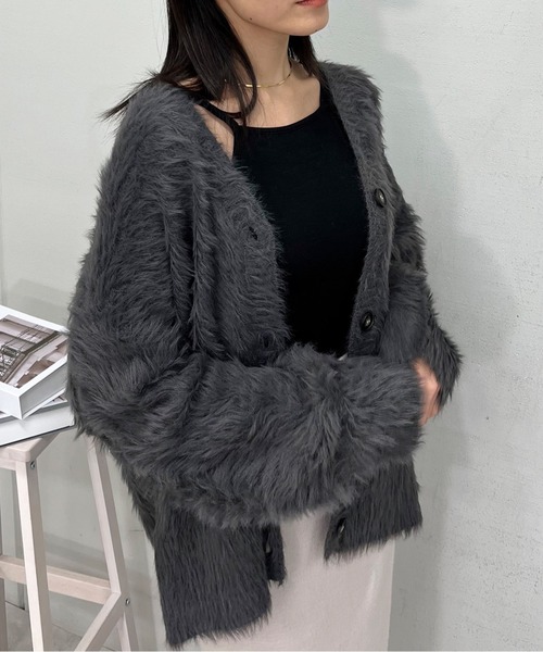 ＆soiree カーディガン 「＆soiree」モヘアライクシャギーニット