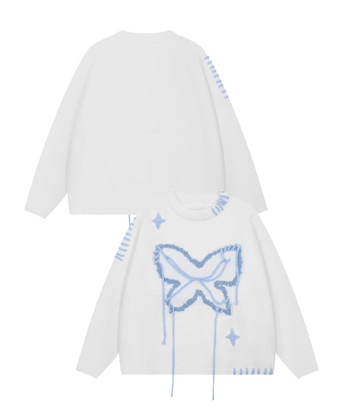 ニット セーター 「HOOK」for　girls　クレイジーステッチバターフライニット レディース