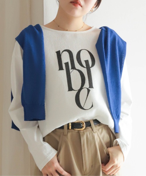tシャツ JQ布帛カットコンビ　8分袖ロゴP/O レディース