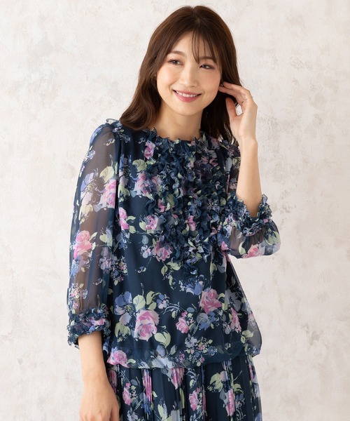 ローズティアラ　新品　46 ネイビー　フリル　カットソー Rose Tiara（ローズティアラ） ブラウス シャツ 「セットアップ対応