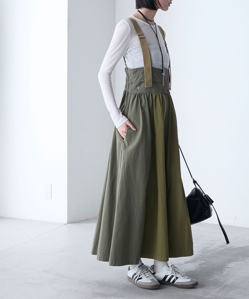cft. ミリタリードロストジャンパースカート　新品未使用 She's Closet ジャンパースカート ナイロン配色ドロストギャザー