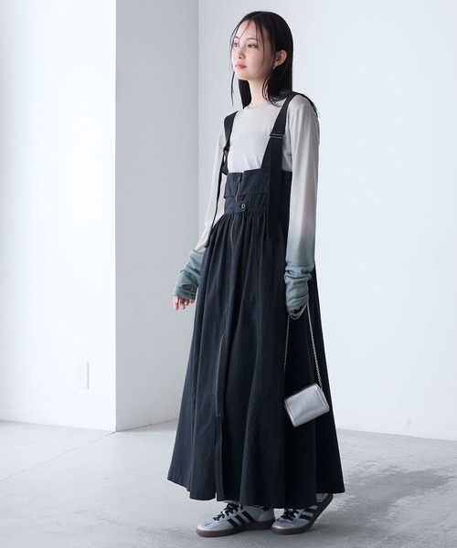 贅沢品 forksy. 「forksy.」異素材切替え ジャンパースカート ワンピース