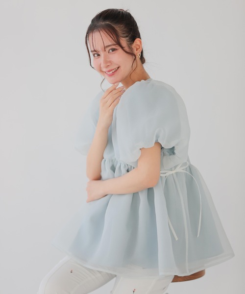 Fit more オーガンジートップス Fit more クリンクルシアーオーガンジーペプラムトップス
