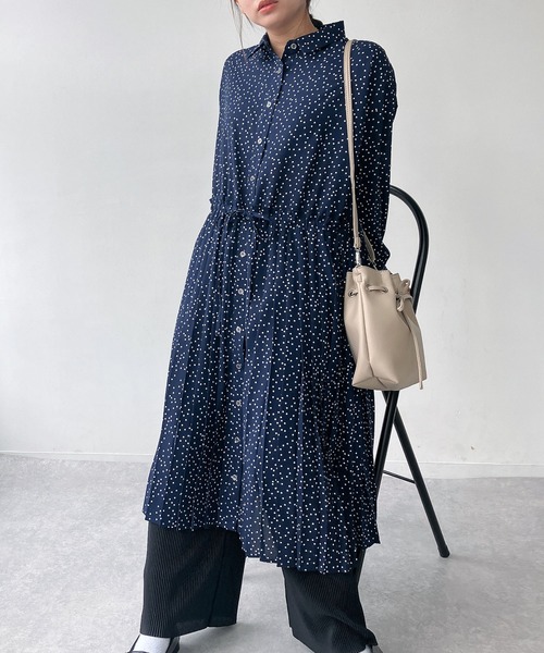 AS KNOW シャツワンピース ○ウエスト前結び 切替えプリーツ