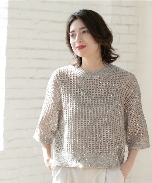 ❤️SALE❤️ヴゼット VOUSETES ニット　スパンコール　セーター　コート セール】 【洗える】ブークレースパンコール ニット （ニット