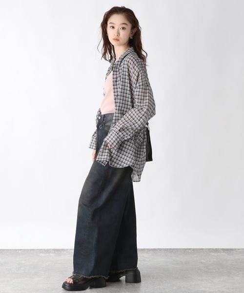 JEANASIS ブラウス シャツ コットンボイルシアーチェックシャツ