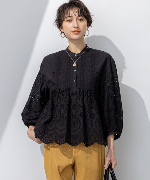 ブラウス シャツ 「洗える」コットンエンブロイダリー クロップド ブラウス レディース