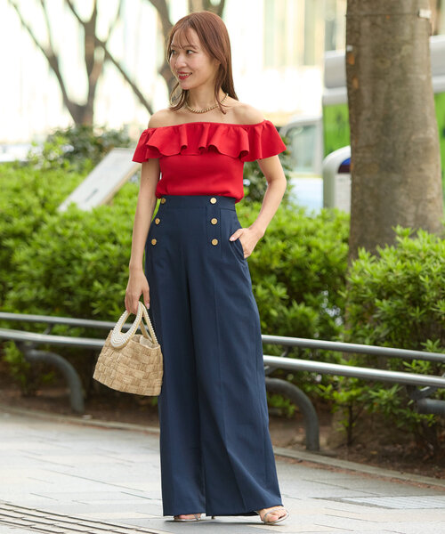 【美品】クールタッチUVオフショルラッフルニット ネイビー ラブティックボンボン La boutique Bonbon（ラブティックボンボン） ニット セーター