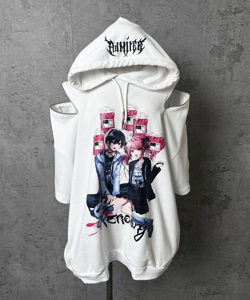 パーカー Amilige×檀上大空コラボイラスト半袖パーカー「愛情輸血中」 レディース メンズ Amilige パーカー Amilige×檀上大空コラボイラスト半袖パーカー