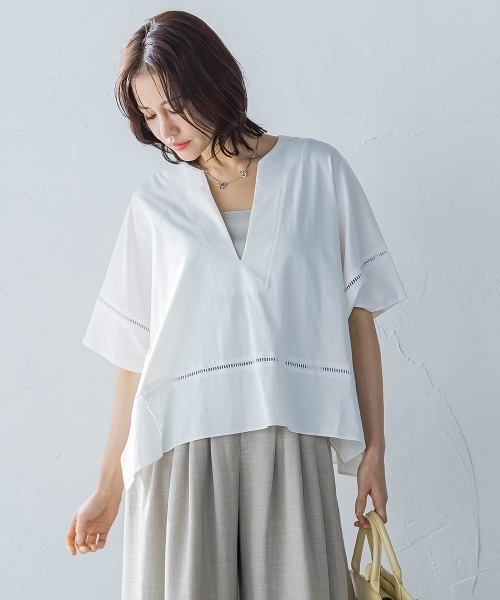 tシャツ ポンチョシルエットキーホールカットソー「洗濯機で洗える」 レディース