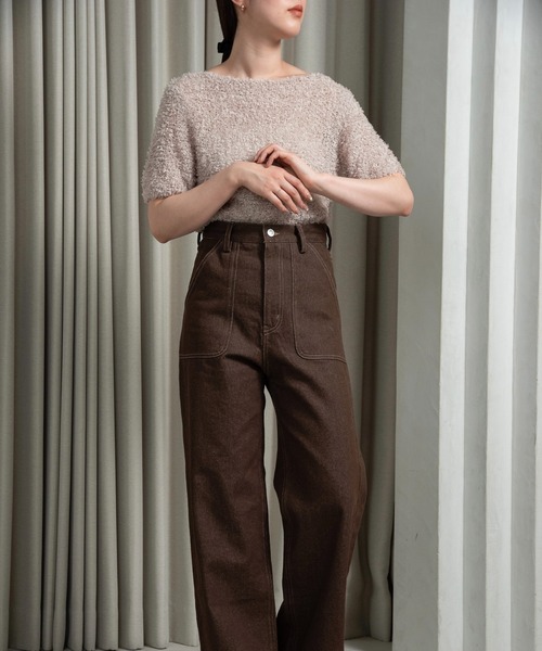 tape yarn short sleeves tops / テープヤーンショートスリーブストップス レディース lawgy tape yarn short sleeves tops / テープヤーンショート