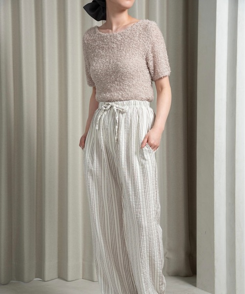 tape yarn short sleeves tops / テープヤーンショートスリーブストップス レディース lawgy tape yarn short sleeves tops / テープヤーンショート