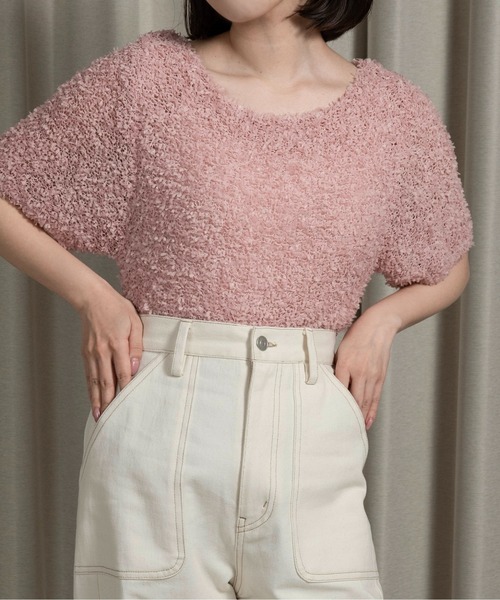 tape yarn short sleeves tops / テープヤーンショートスリーブストップス レディース lawgy tape yarn short sleeves tops / テープヤーンショート