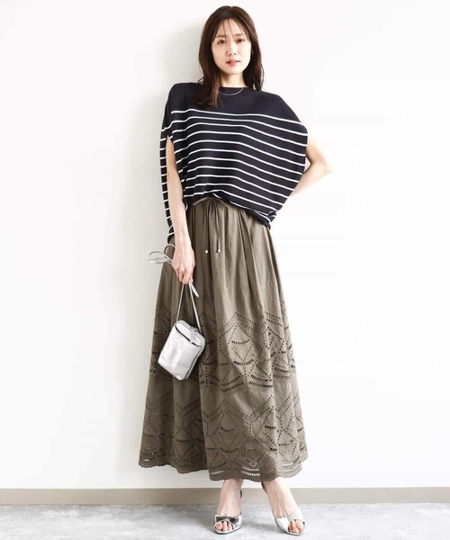 MK MICHEL KLEIN スカート コットン刺繍カットワークギャザー