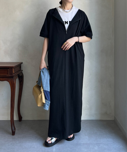 DouDou ワンピース 「汗染み防止加工」前後2WAYジップワンピース