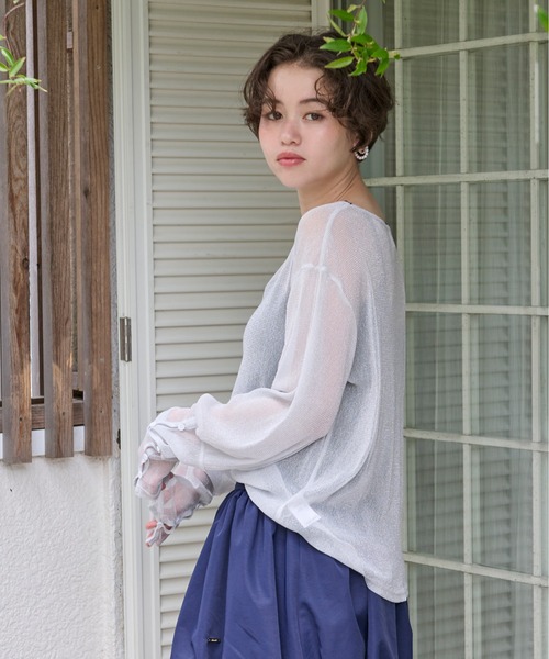 loin nuit tシャツ glitter sheer long sleeve tops / グリッター