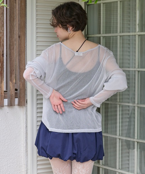 loin nuit tシャツ glitter sheer long sleeve tops / グリッター