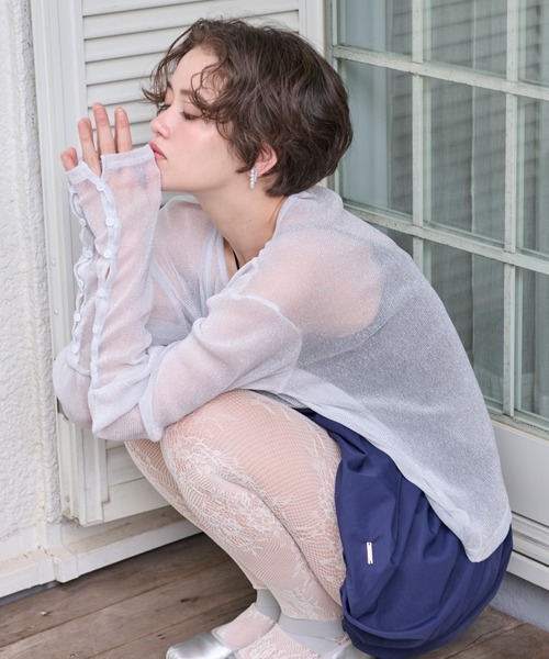 loin nuit tシャツ glitter sheer long sleeve tops / グリッター