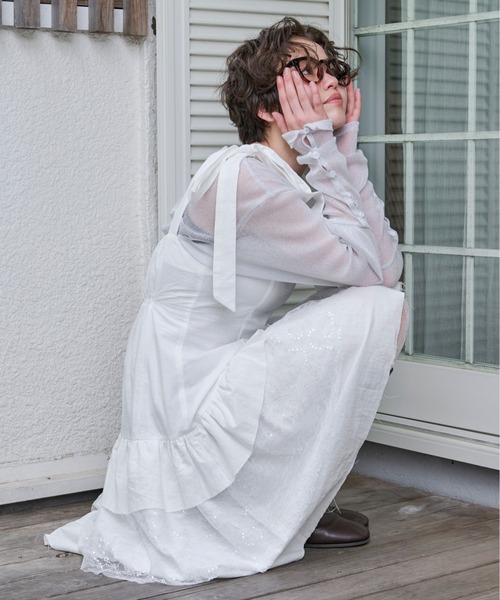 loin nuit tシャツ glitter sheer long sleeve tops