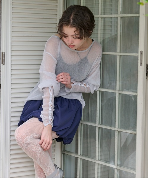 loin nuit tシャツ glitter sheer long sleeve tops / グリッター