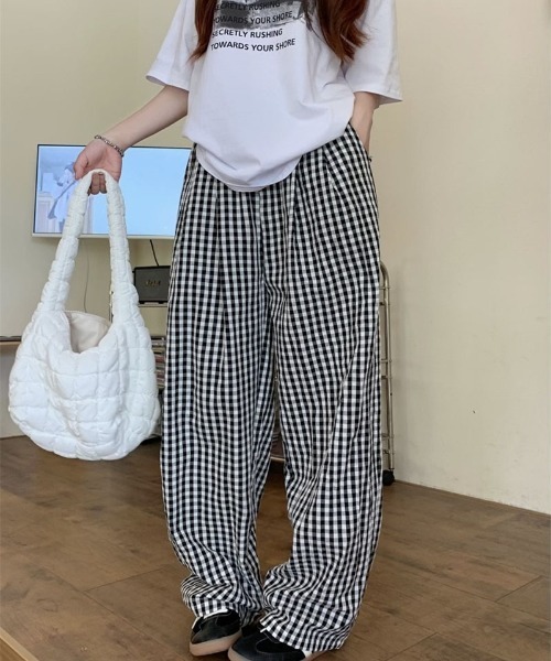 WEGO パンツ WEGO/ギンガムチェックワイドストレートパンツ