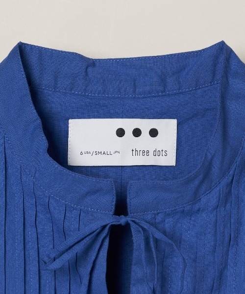 新品タグ付✨コットンローンワンピース　スリードッツ ギャザー ピンタック　フレア three dots（スリー ドッツ） ワンピース コットンローン タックドレス