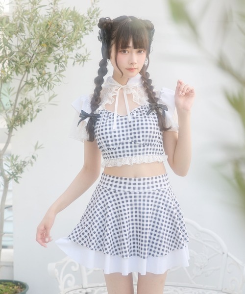 デコルテレースティアードスカート水着 DearMyLove 水着 デコルテレースティアードスカート水着 レディース