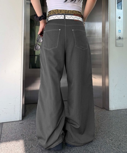 スラックス パンツ ステッチダブルニースラックス レディース メンズ