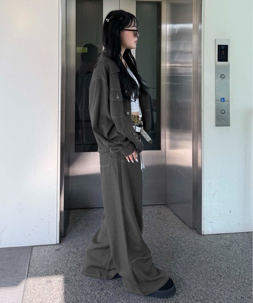 スラックス パンツ ステッチダブルニースラックス レディース メンズ