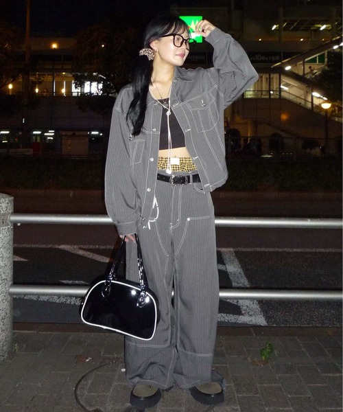 スラックス パンツ ステッチダブルニースラックス レディース メンズ