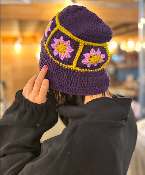 ARCADE（アーケード） 帽子 ハット クロシェフラワーデザインニット