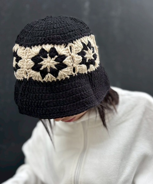 ARCADE（アーケード） 帽子 ハット クロシェフラワーデザインニット