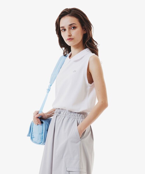 「LACOSTE」 ノースリーブポロシャツ 34 ホワイト レディース_画像2