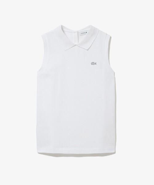 「LACOSTE」 ノースリーブポロシャツ 34 ホワイト レディース_画像3