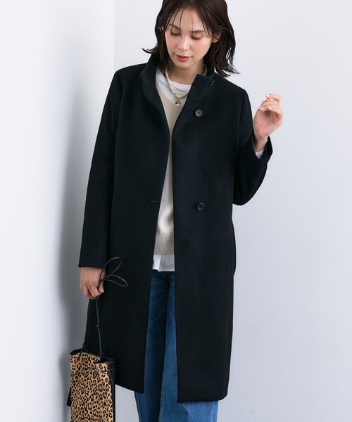 ま*け様 INDIVI ウールリバー ノーカラーコート グレージュ インディヴィ ま*け様 INDIVI ウールリバー ノーカラーコート グレージュ