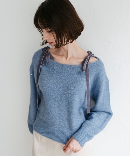 【オシャレ⭐31 sons de mode】青　リボン　ニット　サイズ36 31 Sons de mode（トランテアン ソン ドゥ モード）の「バックリボン