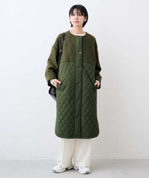 IEDIT（イディット） ノーカラーコート コート ウール混メルトン遣いの