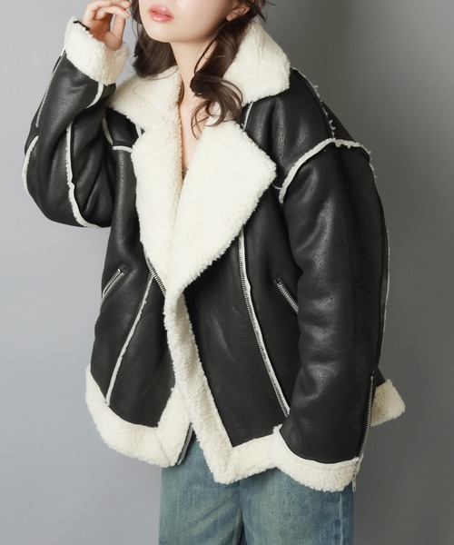 SPINNS（スピンズ） ムートンコート ボアコート ゆるダボ甘辛MIXボア