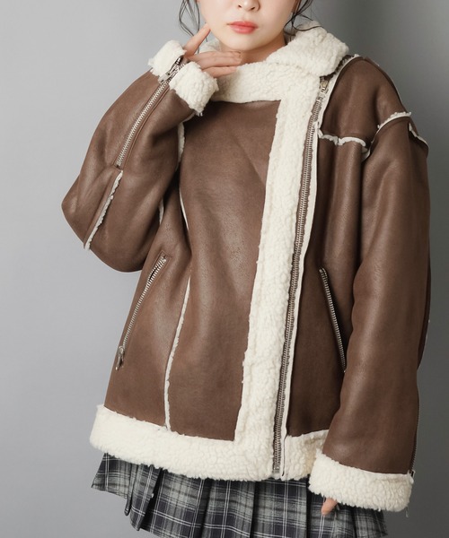 SPINNS（スピンズ） ムートンコート ボアコート ゆるダボ甘辛MIXボア