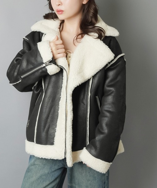 SPINNS（スピンズ） ムートンコート ボアコート ゆるダボ甘辛MIXボア