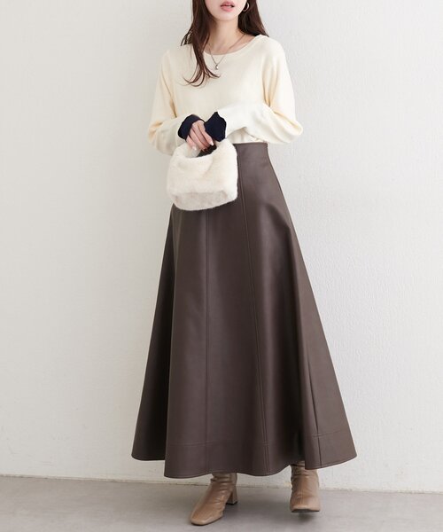 natural couture ロング スカート フェイクレザーフレアスカート