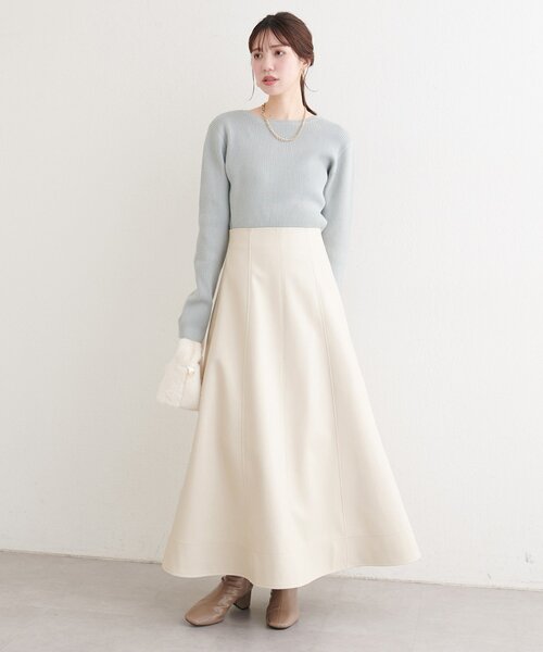 natural couture ロング スカート フェイクレザーフレアスカート
